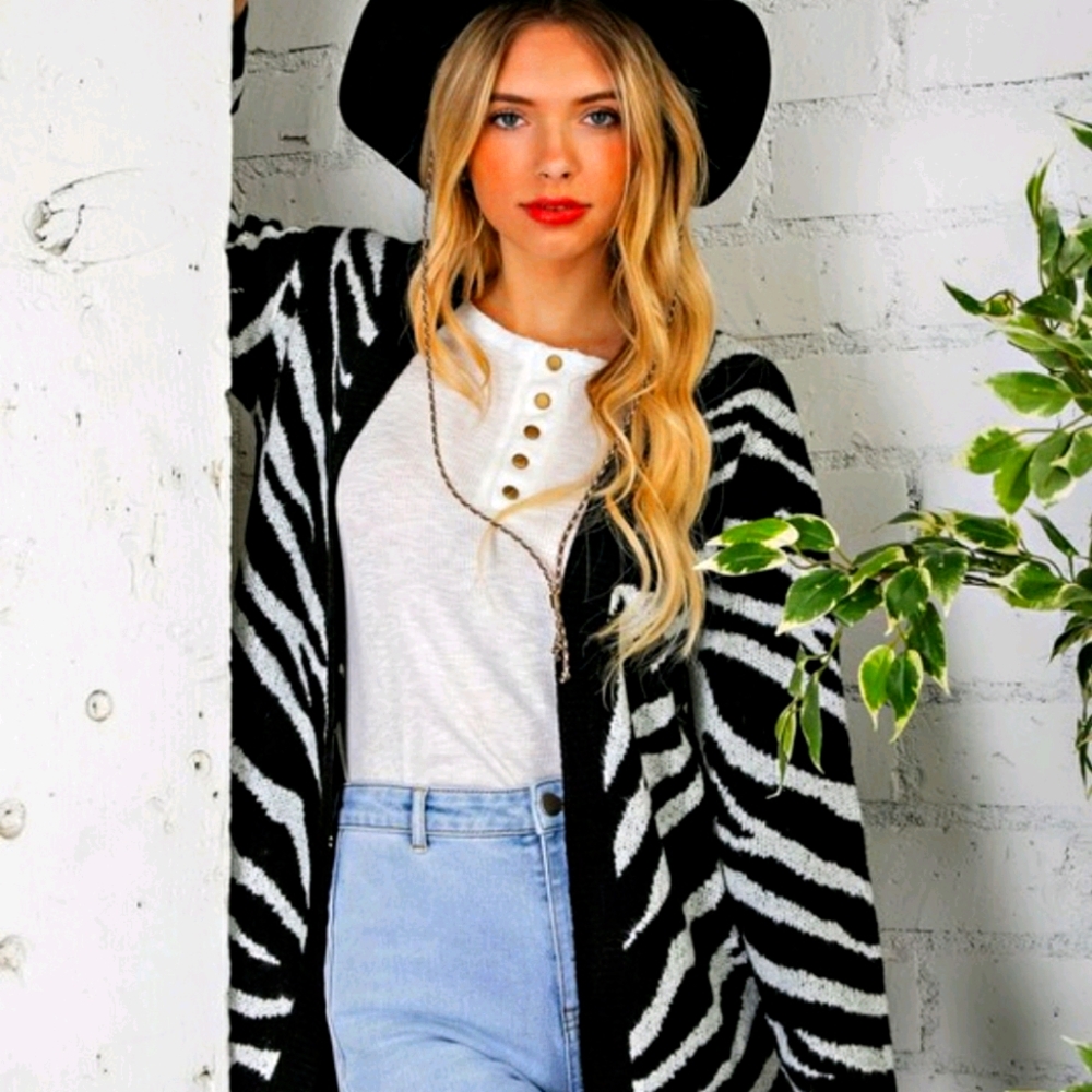 Zebra Open Front Cardigan